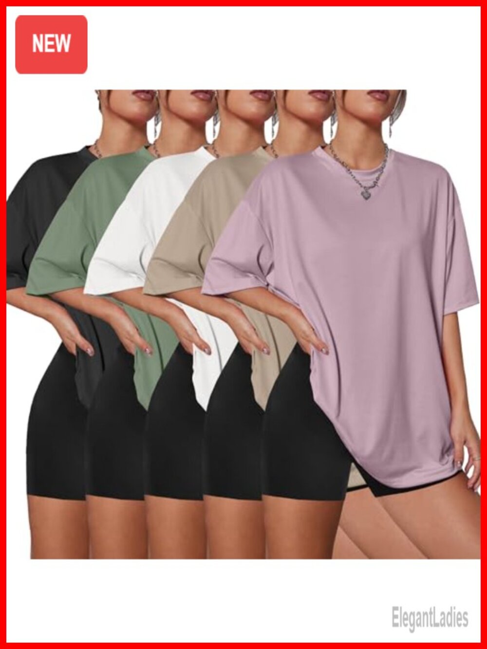 5 Pack Oversized T-Shirts Crew Neck Drop Shoulder Short Sleeve Summer Gym Lounge